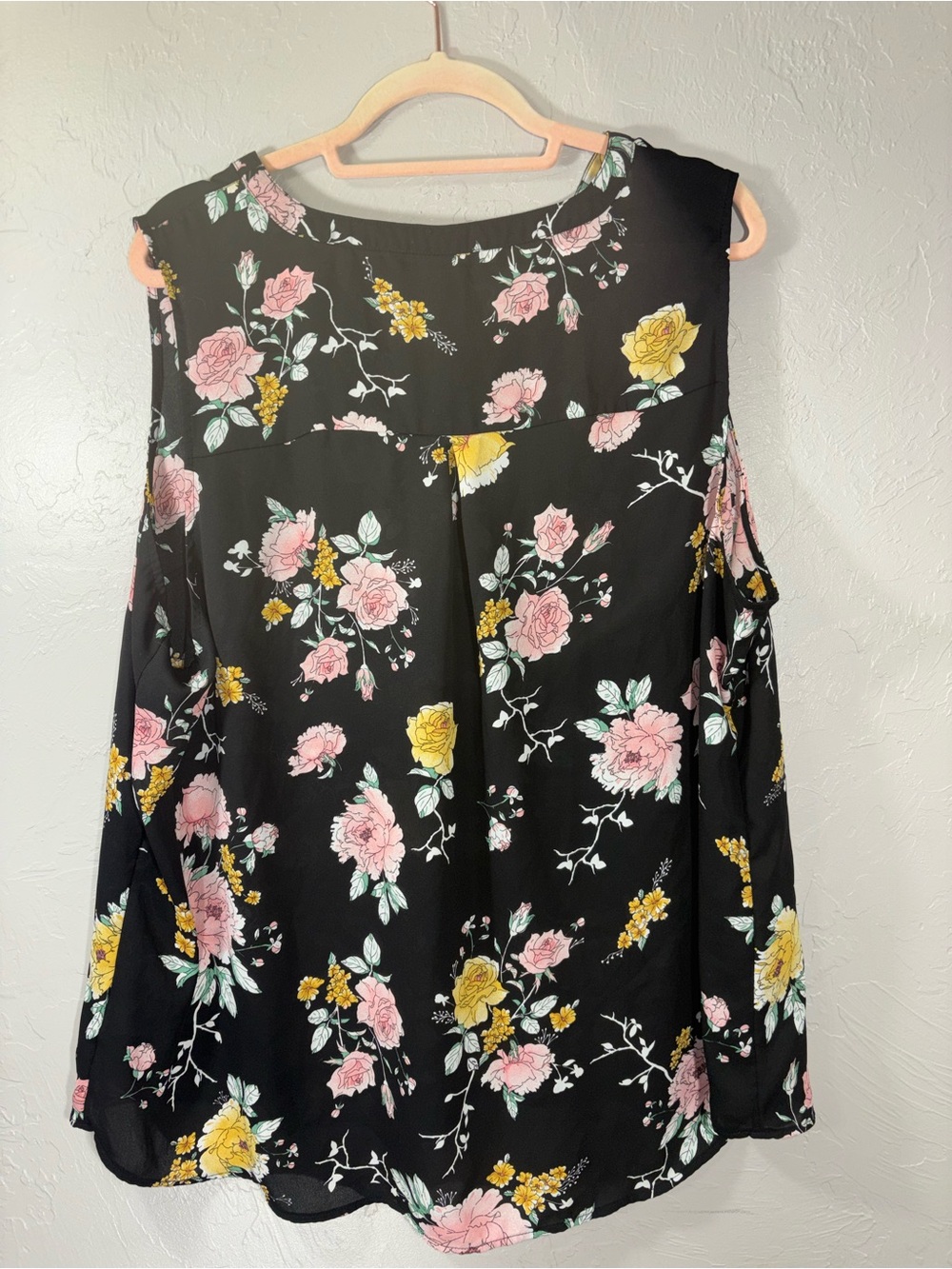 Maurices Black Floral V-Neck Sleeveless Blouse with Pink & Yellow Flowers - Picture 11 of 12